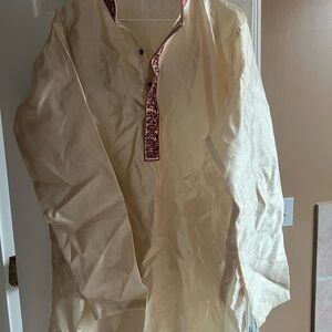 Cream Kurta with Red Embroidery